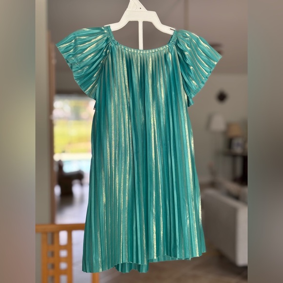 OshKosh B’Gosh Teal Metallic Pleated 2T Toddler Girl’s Pretty Dress - Picture 1 of 5